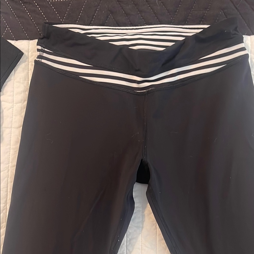 Lululemon, black 21” inseam, Stripped Waistband leggings